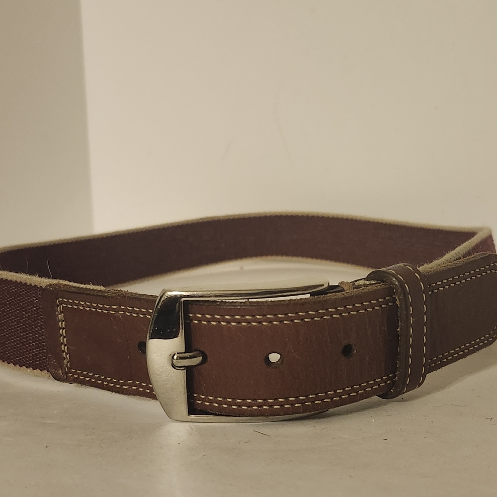 Martin Dingman Belt Burgandy Canvas Leather  Silver Buckle Belt 34